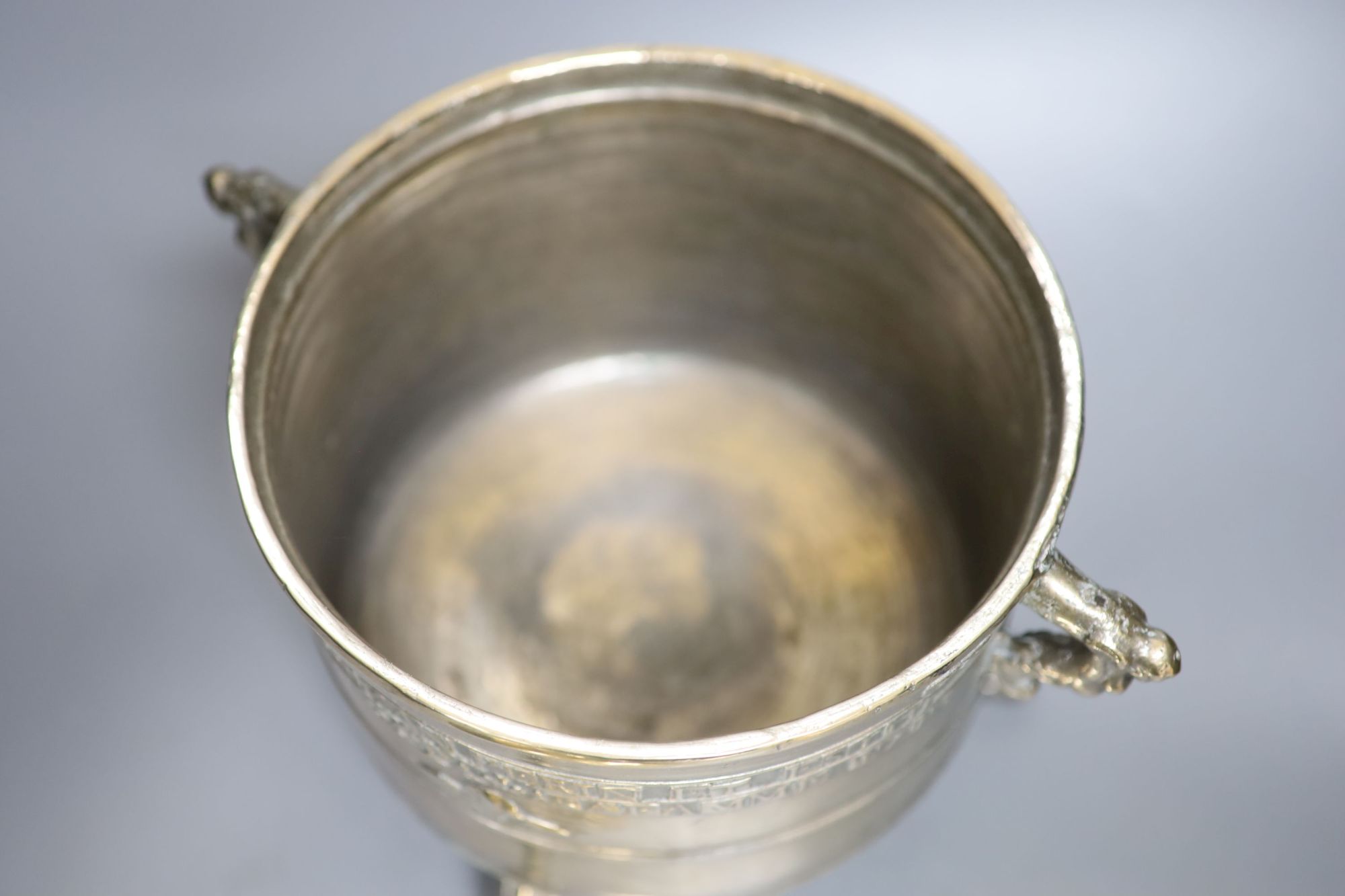 An early 18th century French bronze bowl, dated 1715, with cover, height 29cm